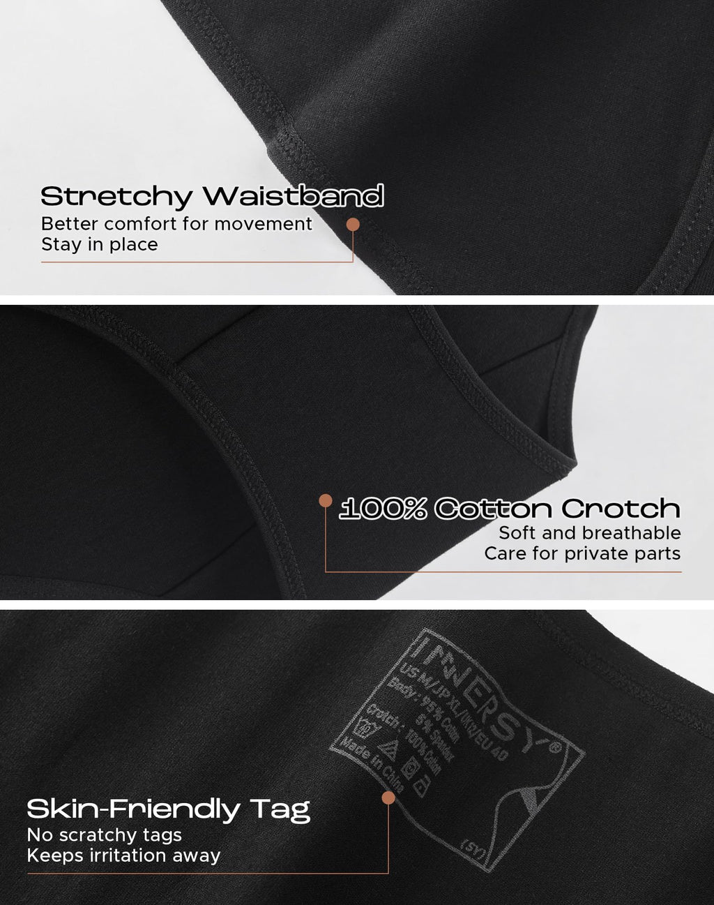 INNERSY Womens Underwear Cotton Hipster Panties Regular & Plus Size 6-Pack(X-Large,Black)