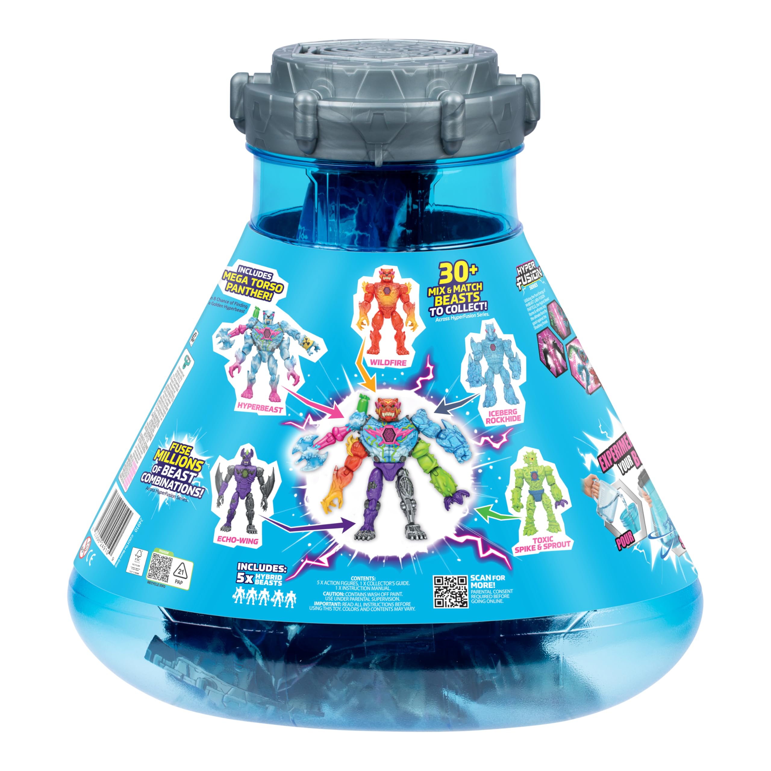 MrBeast Lab Hybrids Mega Pack, Reveal Different Hybrid Parts to Create 5 Mix & Match Action Figures, Including a Mega Torso Panther Experiment to Reveal Real Colors, Collect 30+ Beasts