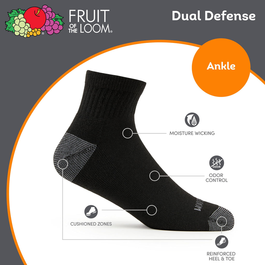 Fruit of the Loom Men's Dual Defense Ankle Socks 12 Count ( 1Pack)