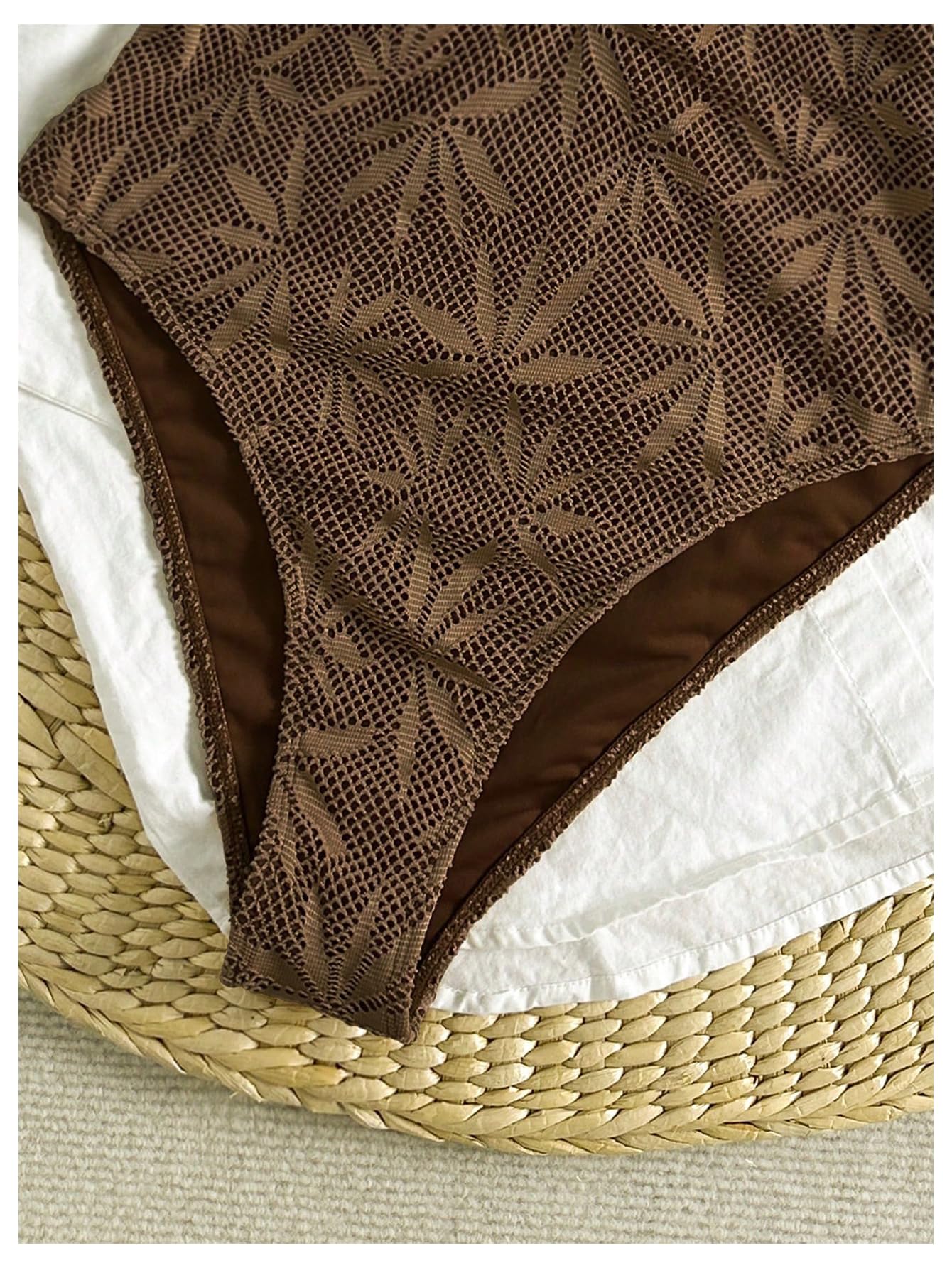 WDIRARA Women's One Piece Cutout Swimsuit High Cut Bathing Suit Spaghetti Strap Vacation Swimwear Brown Medium