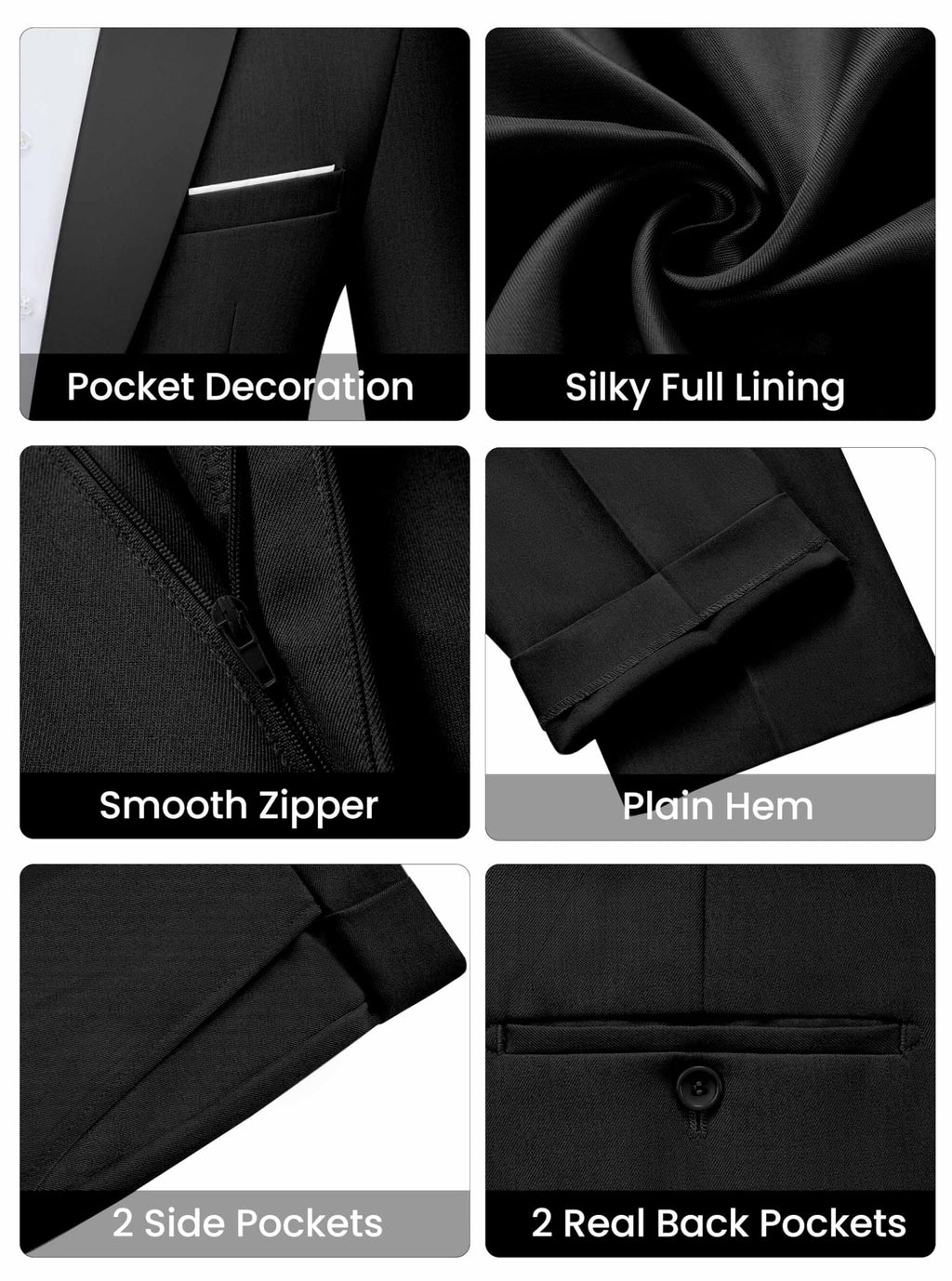 WULFUL Men's 2 Piece Slim Fit Suit Set One Button Blazer Jacket Pants Tuxedo Set for Prom, Wedding and Business Black