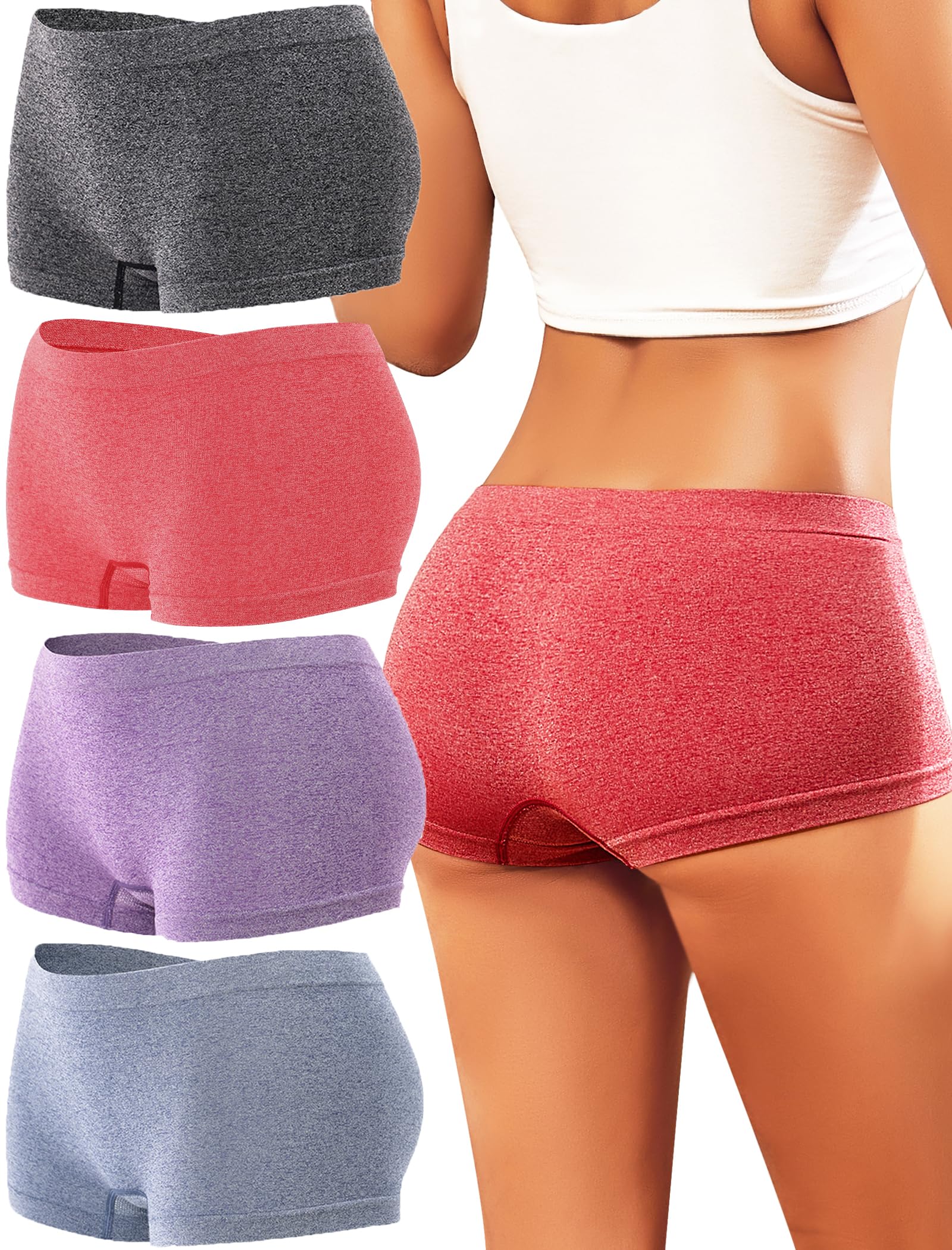 Sth Big Womens Boyshorts Underwear Seamless Boxer Briefs Full Coverage Soft Stretch Boxer Shorts For Women 4 Pack