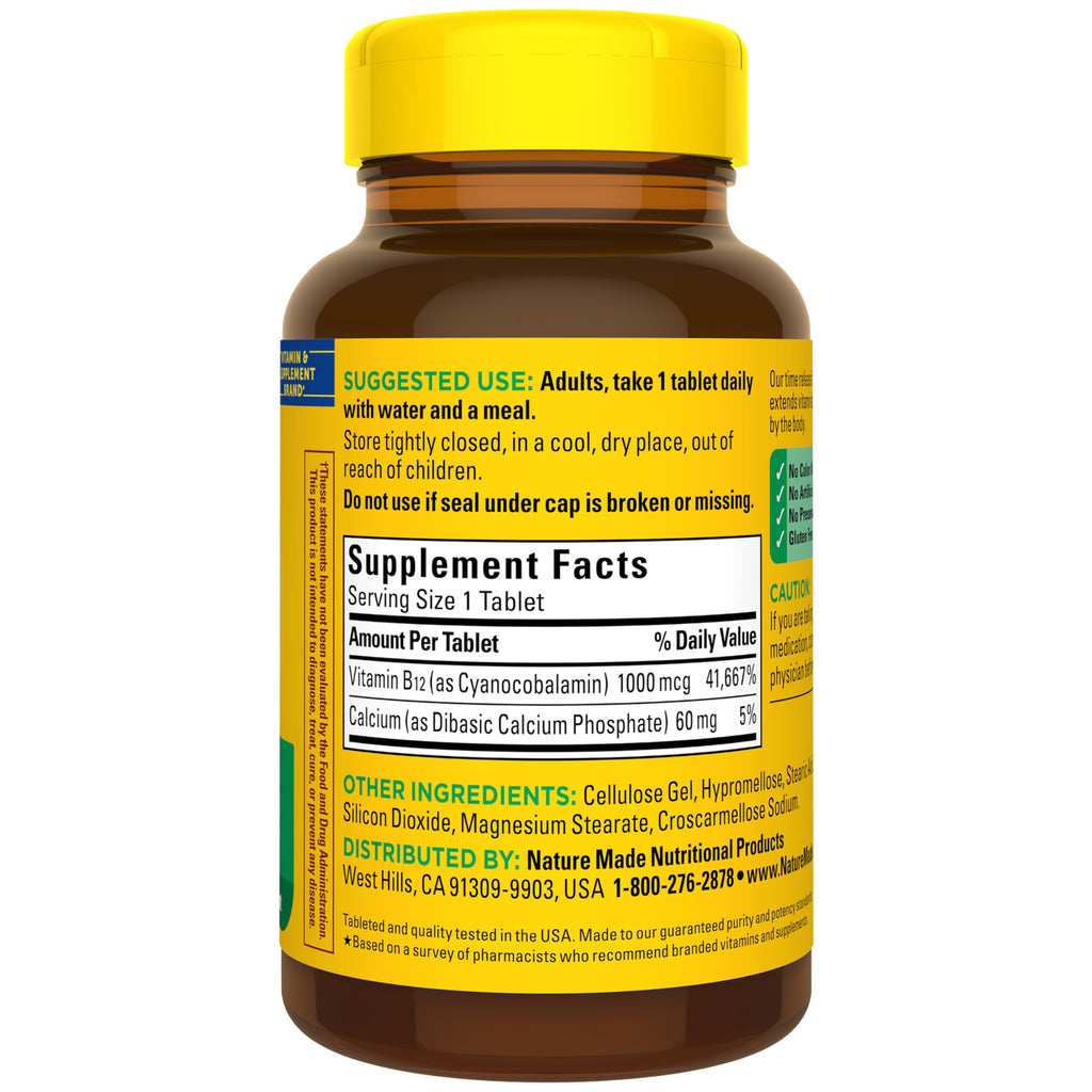 Nature Made Vitamin B12 1000 mcg, B12 Vitamins, Dietary Supplement for Energy Metabolism Support, 160 Time Release Tablets, 160 Day Supply