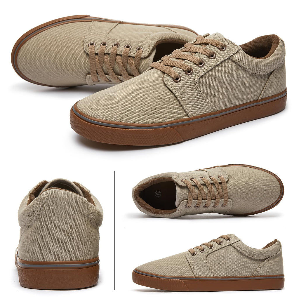 BENPAO Mens White Casual Shoes All Black Fashion Sneakers for Men Low Top Lace Up Canvas Shoes(Mocha Brown,us11)