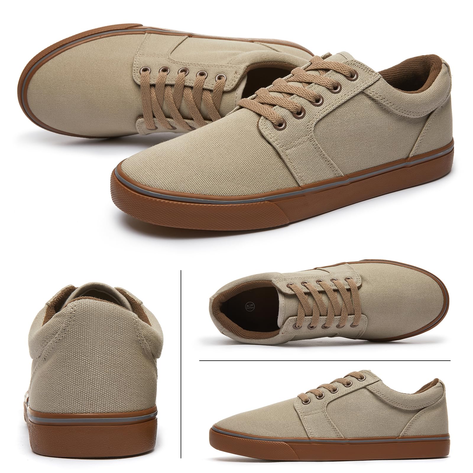 BENPAO Mens White Casual Shoes All Black Fashion Sneakers for Men Low Top Lace Up Canvas Shoes(Mocha Brown,us11)