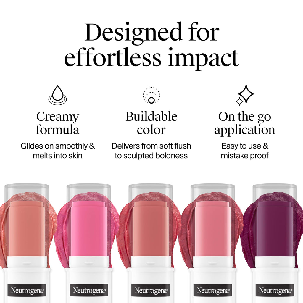 Neutrogena Healthy Glow Blush Stick, Easy to Use Lightweight Makeup, Ultra Creamy Cheek Color with Mango Butter Leaves Skin with a Natural Looking Colo, Petal Pink, 0.3 oz