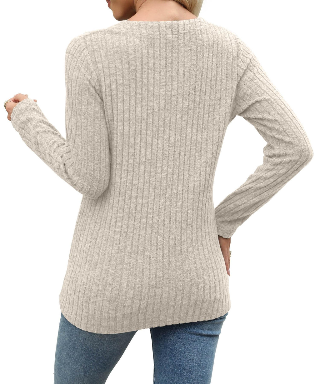 Womens Sweaters Fashion Tops 2025 Long Sleeve Pullover V Neck Sweatshirt Casual Loose Soft Trendy Cute Clothes Shirts Apricot