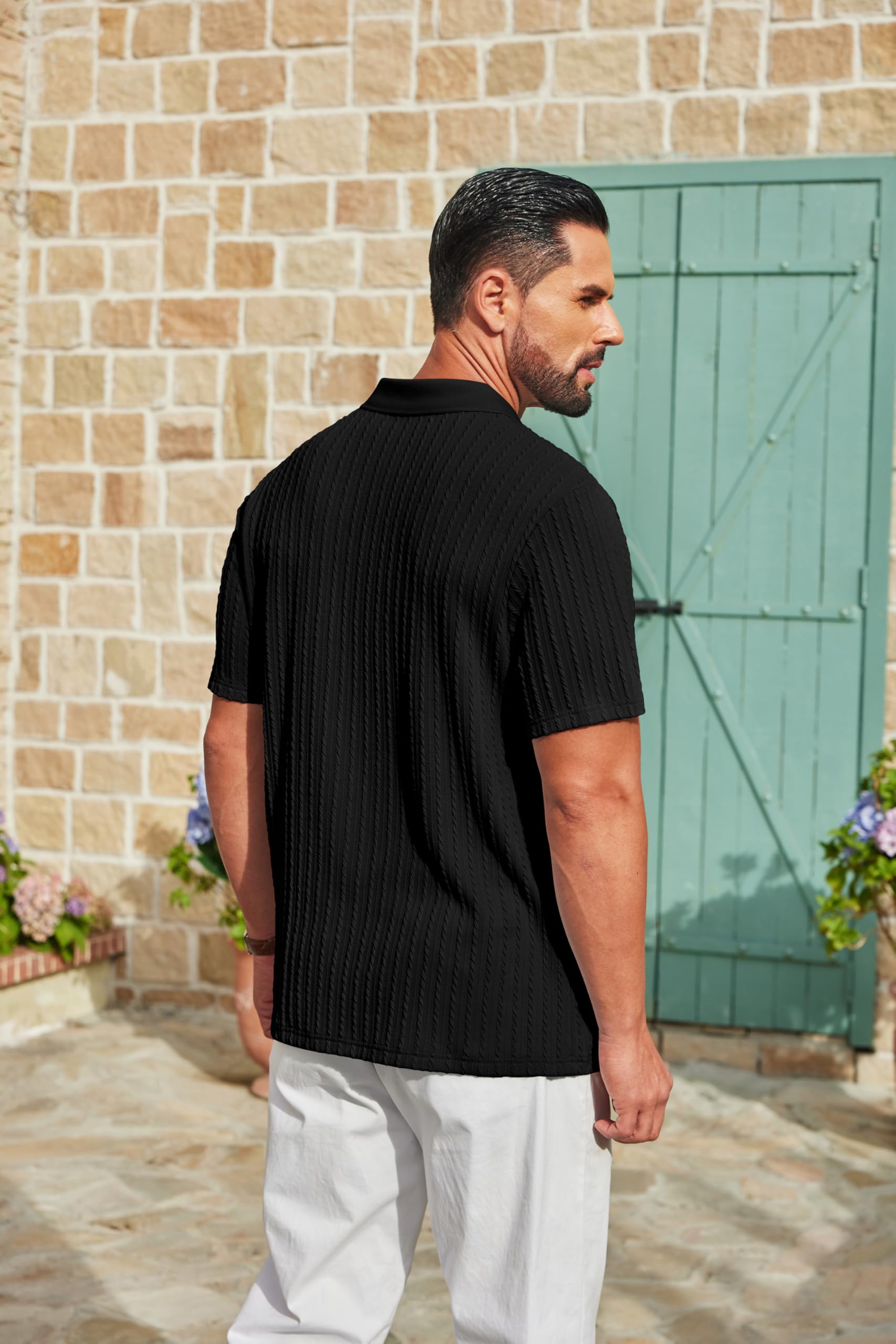 COOFANDY Mens Casual Polo Shirts Textured Knit T-Shirts Regular Fit Golf Shirts Summer Vacation Beach Tops