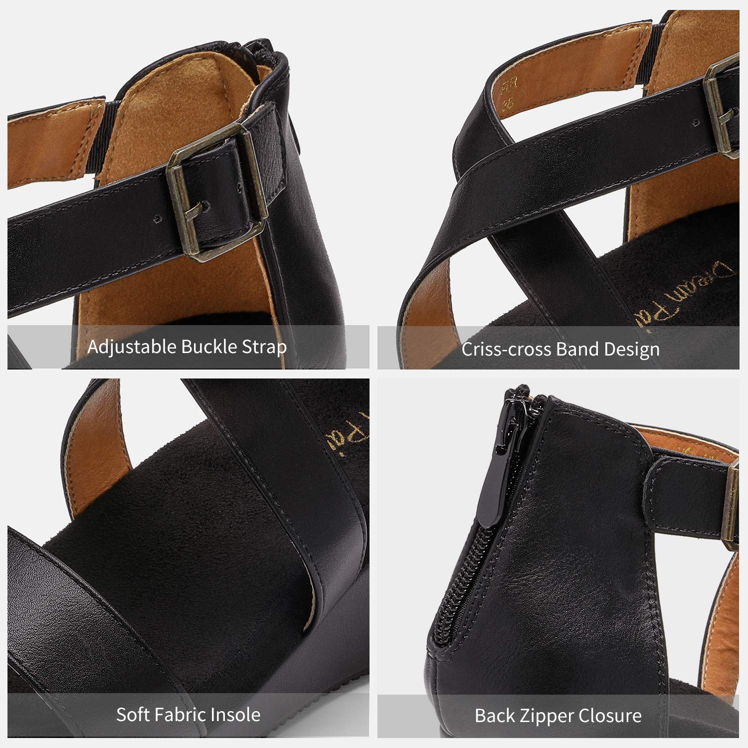 DREAM PAIRS Women's Open Toe Buckle Ankle Strap Summer Platform Wedge Sandals,Size 11,Black/Pu,NINI-2