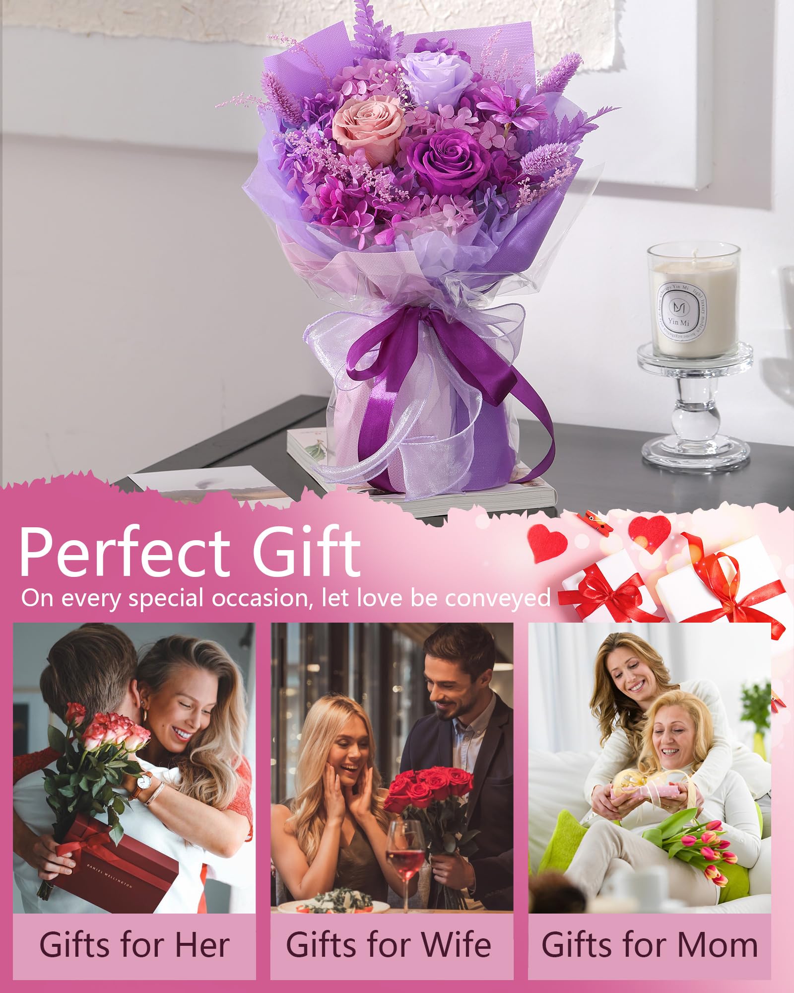 Valentines Day Flowers Gifts for Her Women,Flowers Roses Bouquet Gifts for Women Wife Girlfriend and Best Friend/Flower for Delivery Prime/Purple Rose