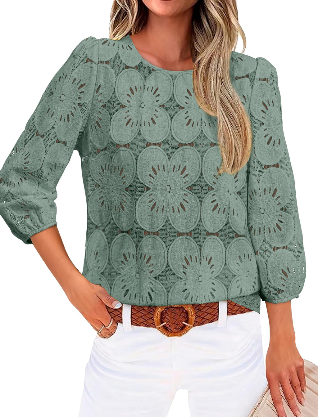 Sampeel Spring Tops for Women Trendy 2026 Summer Vacation Outfits Business Casual Work Tops 3/4 Sleeve T Shirts Comfy Tshirts Shirts Cute Fashion Clothing Green XL