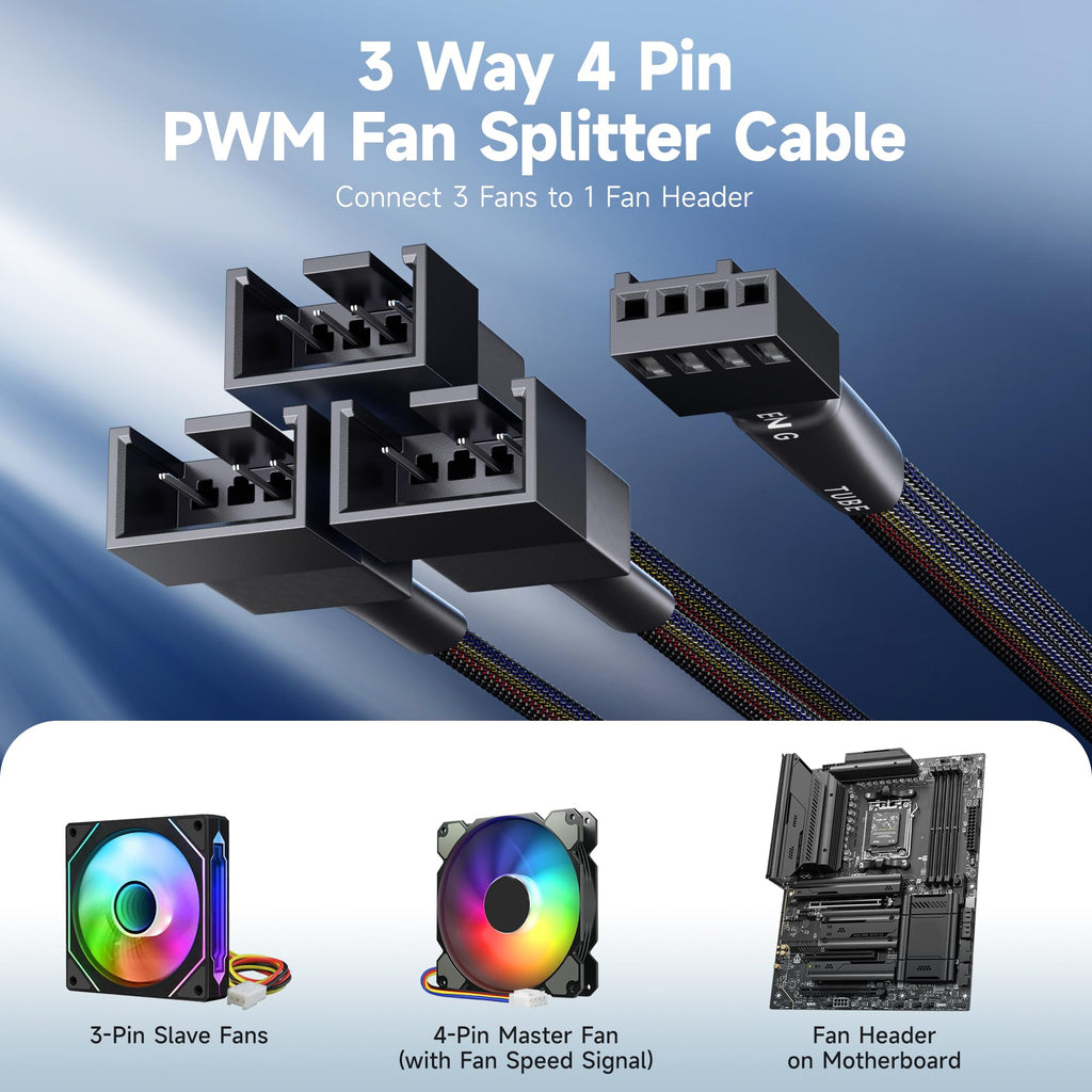 Cable Matters 2-Pack 3 Way 4 Pin PWM Fan Splitter Cable - 12 Inches / 30cm, 1x PWM-Controlled with 2 Follower, PC Fan Splitter 1 to 3 Converter