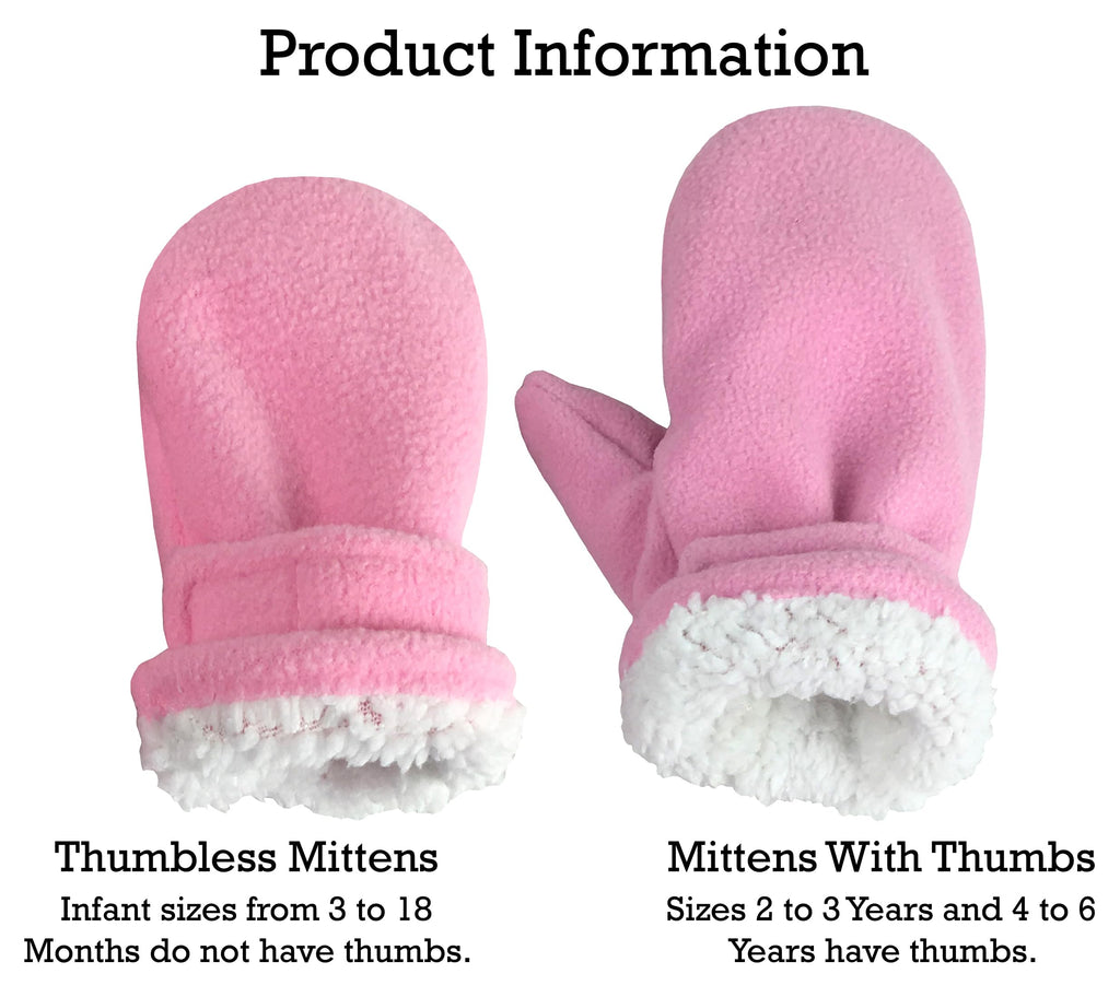 N'Ice Caps Baby Toddler Mittens Kids 2 Pairs Fleece Gloves Winter Warm Sherpa Lined Pack (Pink/Fuchsia Pack - Infant No Thumbs, 6-18 Months)