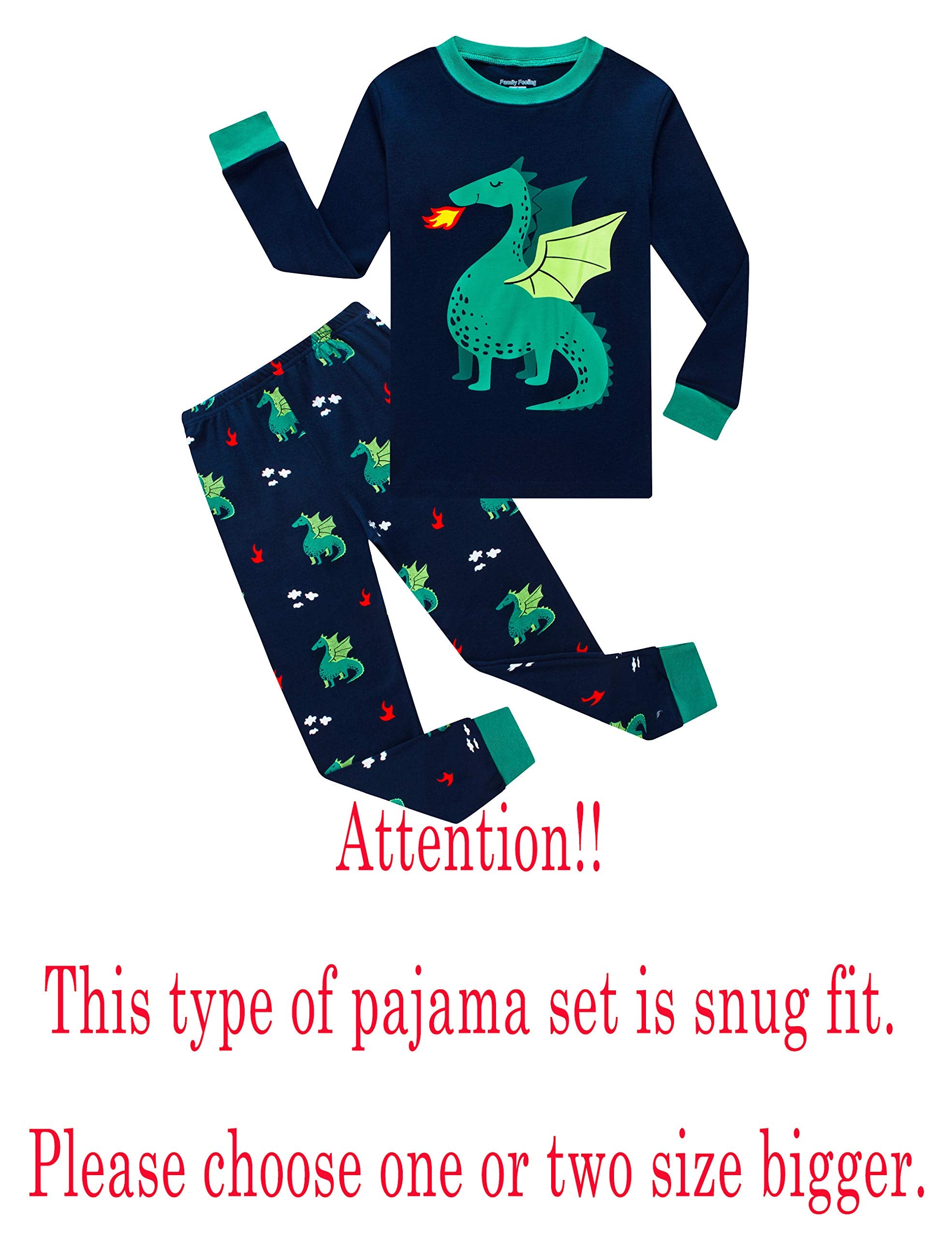 Dragon Little Boys Long Sleeve Pajamas Sets 100% Cotton Pyjamas Toddler Kids Pjs Size 2T Blue