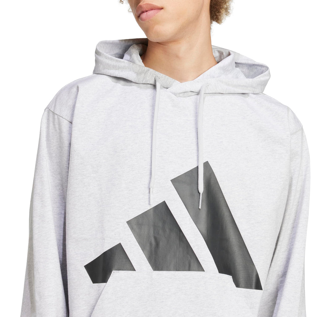 adidas Men's Essentials Big Logo Single Jersey Sportswear Hoodie, Light Grey Heather/Black, Large