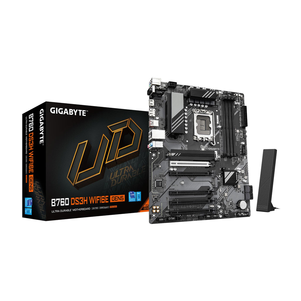 GIGABYTE B760M DS3H WIFI6E GEN5 Intel LGA 1700 mATX Motherboard, Supports Intel Core 14th/13th/12th Gen, DDR5, 6+2+1 Power Phase, 2X M.2, PCIe 5.0, USB-C, WIFI6E, 2.5GbE LAN, PCIe EZ-Latch
