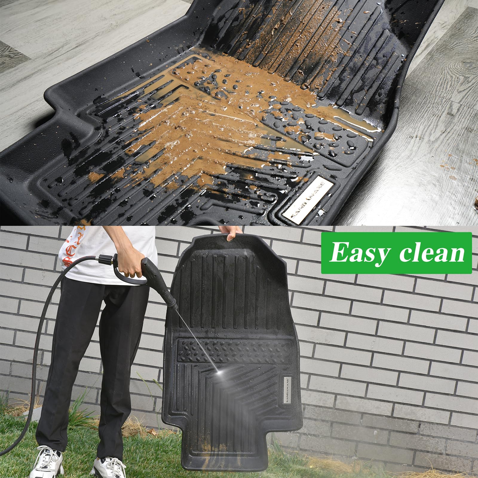 SANBAN-AXE Floor Mats & Trunk mat For 2013-2019 2020 Nissan Pathfinder 2013 Infiniti JX35 2014-2020 Infiniti QX60 TPE All Weather Protection 3 Rows Car Floor Liners & Cargo Liners With Velcro Backrest