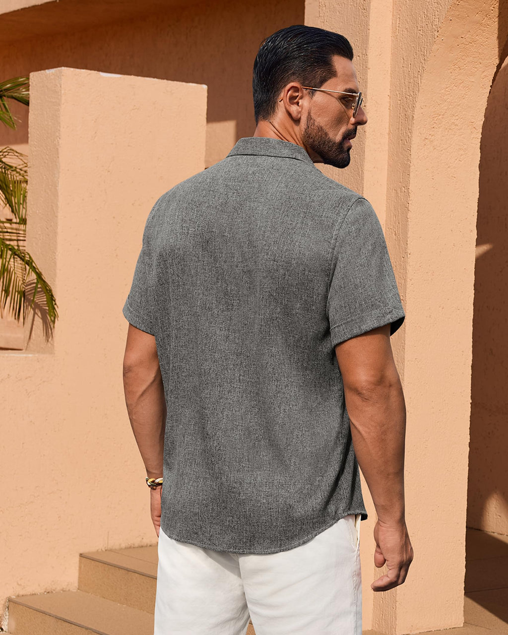 Alimens & Gentle Mens Linen Shirt Gray Short Sleeve Button Down Casual Lightweight Vacation Resort Workwear XXXXL