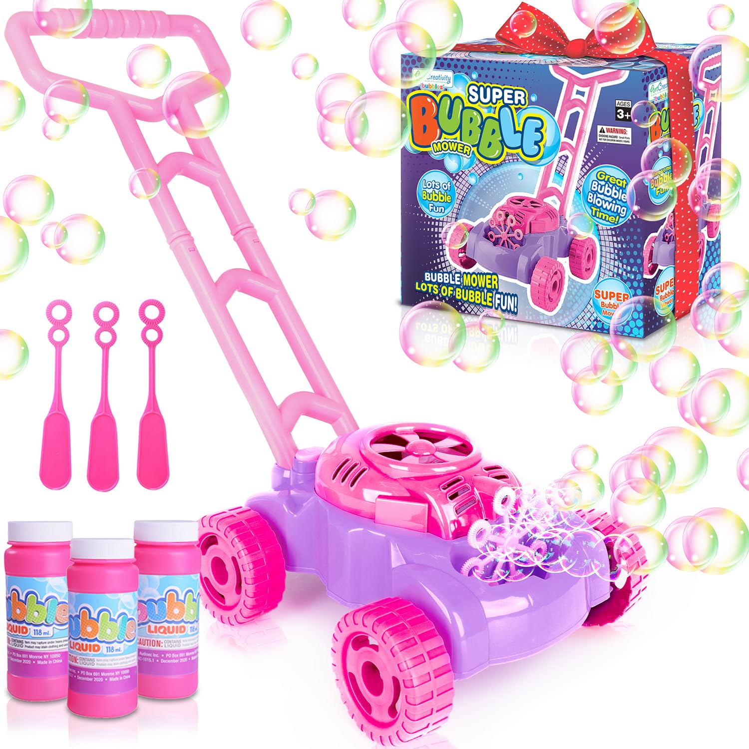 ArtCreativity Bubble Lawn Mower for Toddlers 1-3, Kids Bubble Machine for 1-Year-Old Girl Gifts, Xmas Gifts for Kids, Push Toys for Toddlers Age 1 2 3+ Birthday Gifts for Preschool Girls
