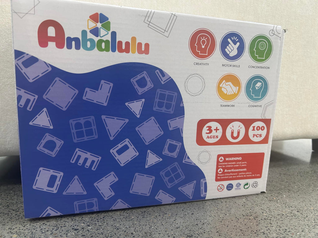 Anbalulu Magnetic Tiles 100PCS with 2 Cars, STEM Educational Building Blocks for Kids Ages 3-9, Magnet Construction Toys Gift for Toddlers