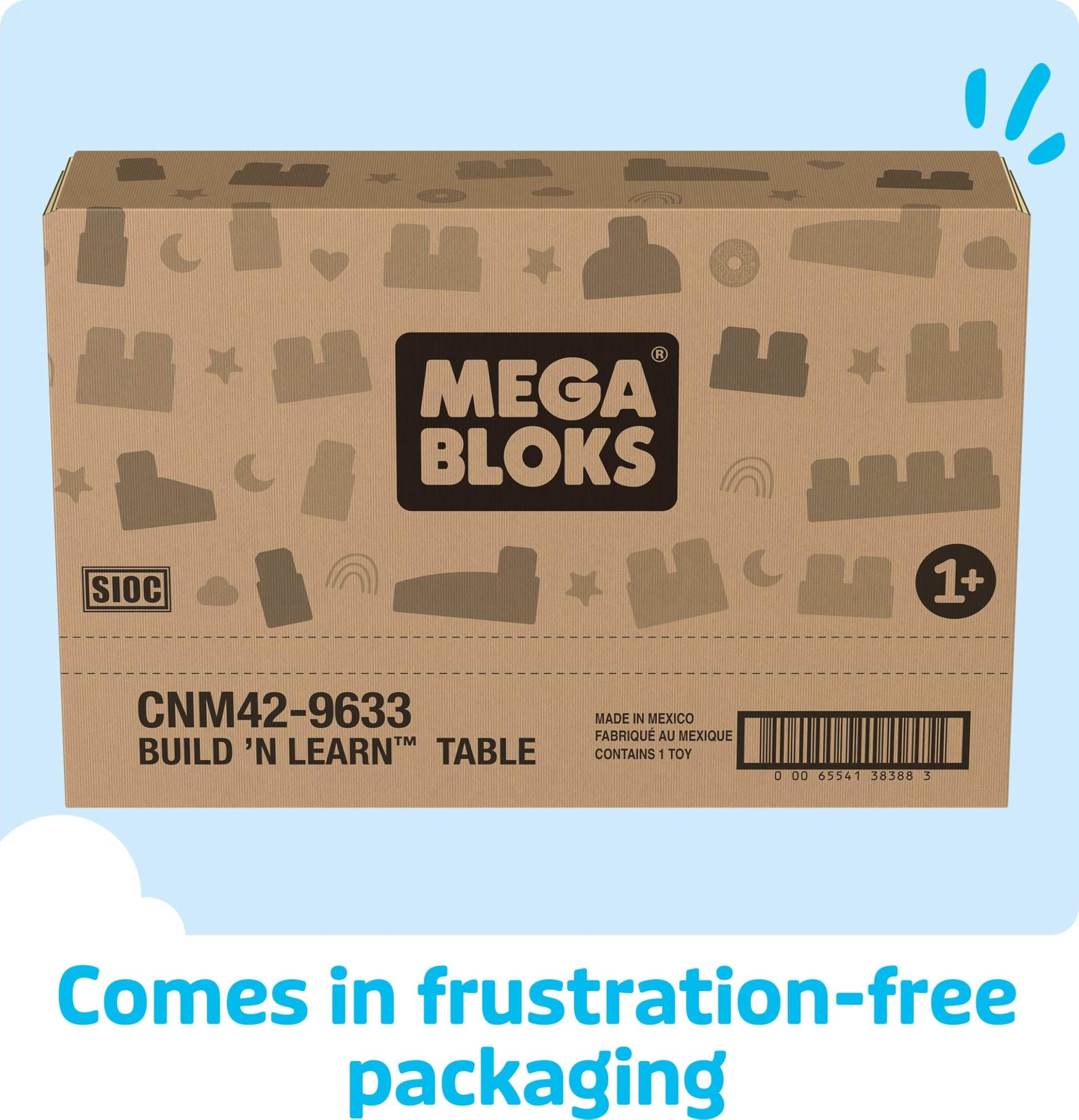 MEGA BLOKS First Builders Toddler Blocks Toy, Build ‘n Learn Portable Activity Table with 30 Pieces and Built-In Storage, Blue, Kids Ages 1+ Years (Amazon Exclusive)