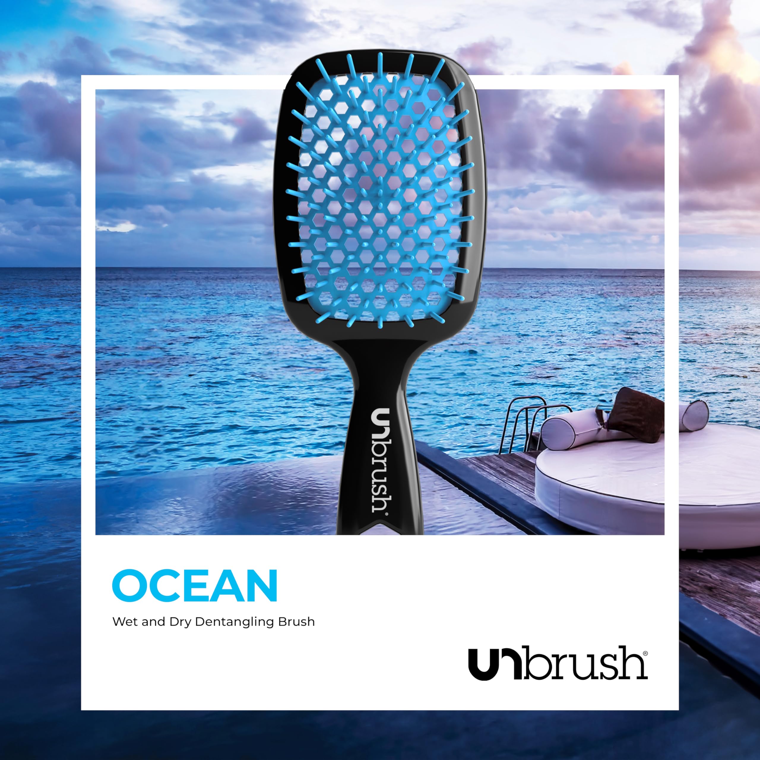 FHI Heat UNbrush Detangling Brush for Pain-Free Brushing on All Wet or Dry Hair Types — Durable DuoFlex Anti-Static Bristles, Lightweight Handle, Vented Hair Brush, Ocean
