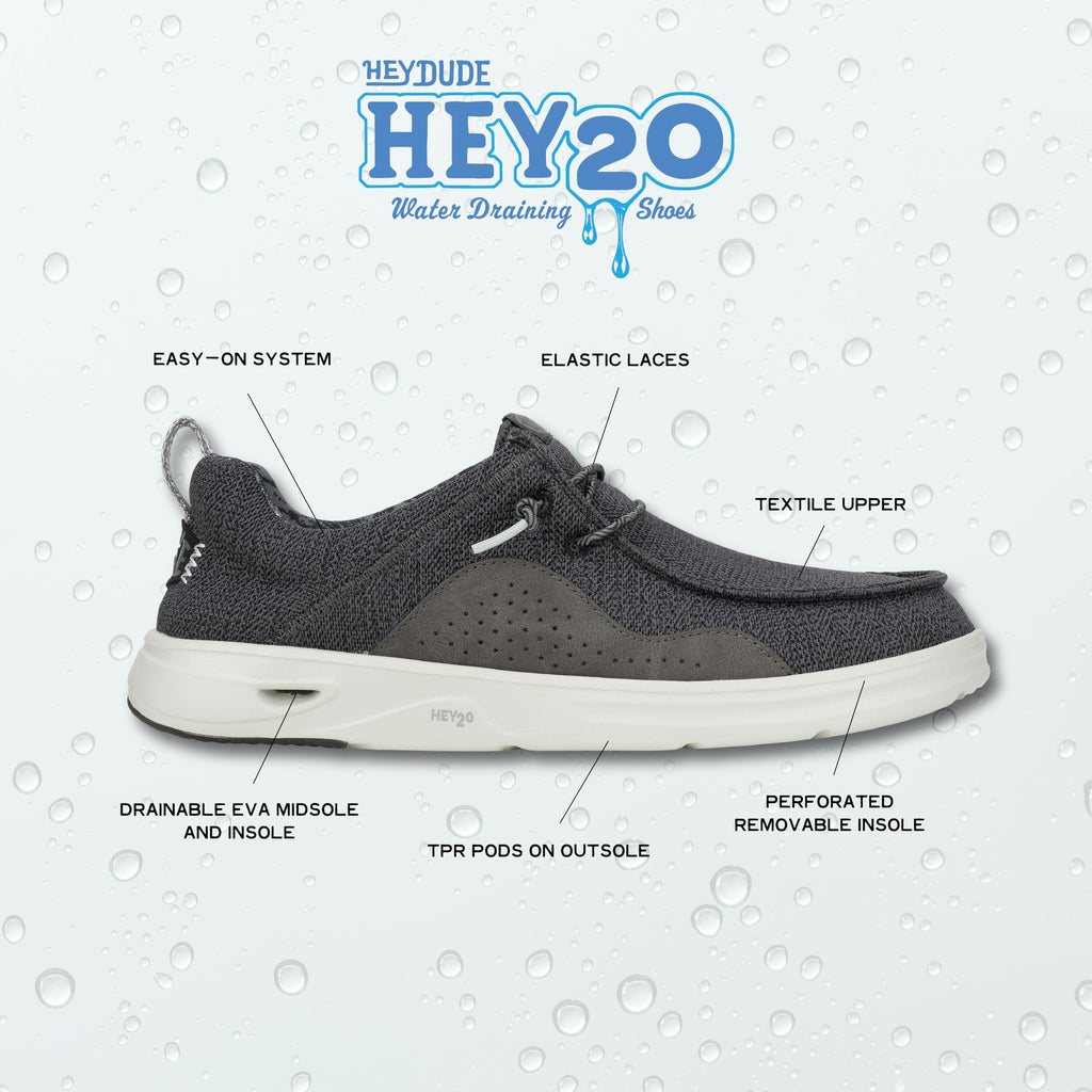 HEYDUDE Wally Hey2O Mesh Black/Monument Grey Size 10, Men’s Shoes, Men's Slip-on Loafers, Comfortable & Light-Weight