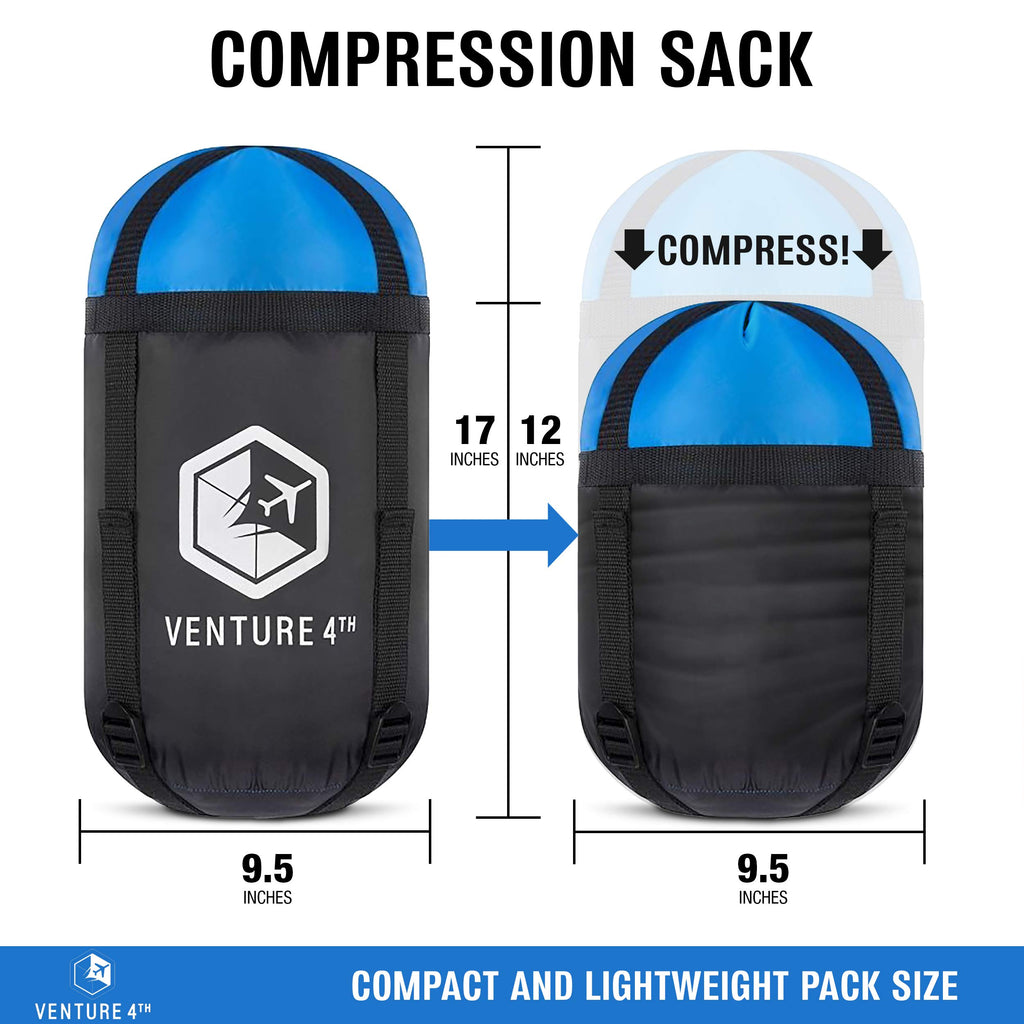 VENTURE 4TH Summer Sleeping Bag, Single, Regular Size - Lightweight, Comfortable, Water Resistant Backpacking Sleeping Bag for Adults & Kids - Ideal for Hiking, Camping & Outdoor – Blue/Gray