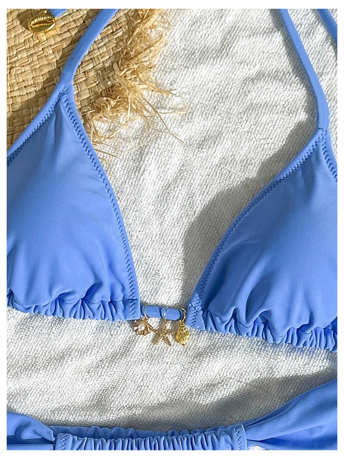 SOLY HUX Women's Halter String Bikini Sets High Cut Cheeky Thong Sexy Two Piece Swimsuits Bathing Suit Pure Blue Small