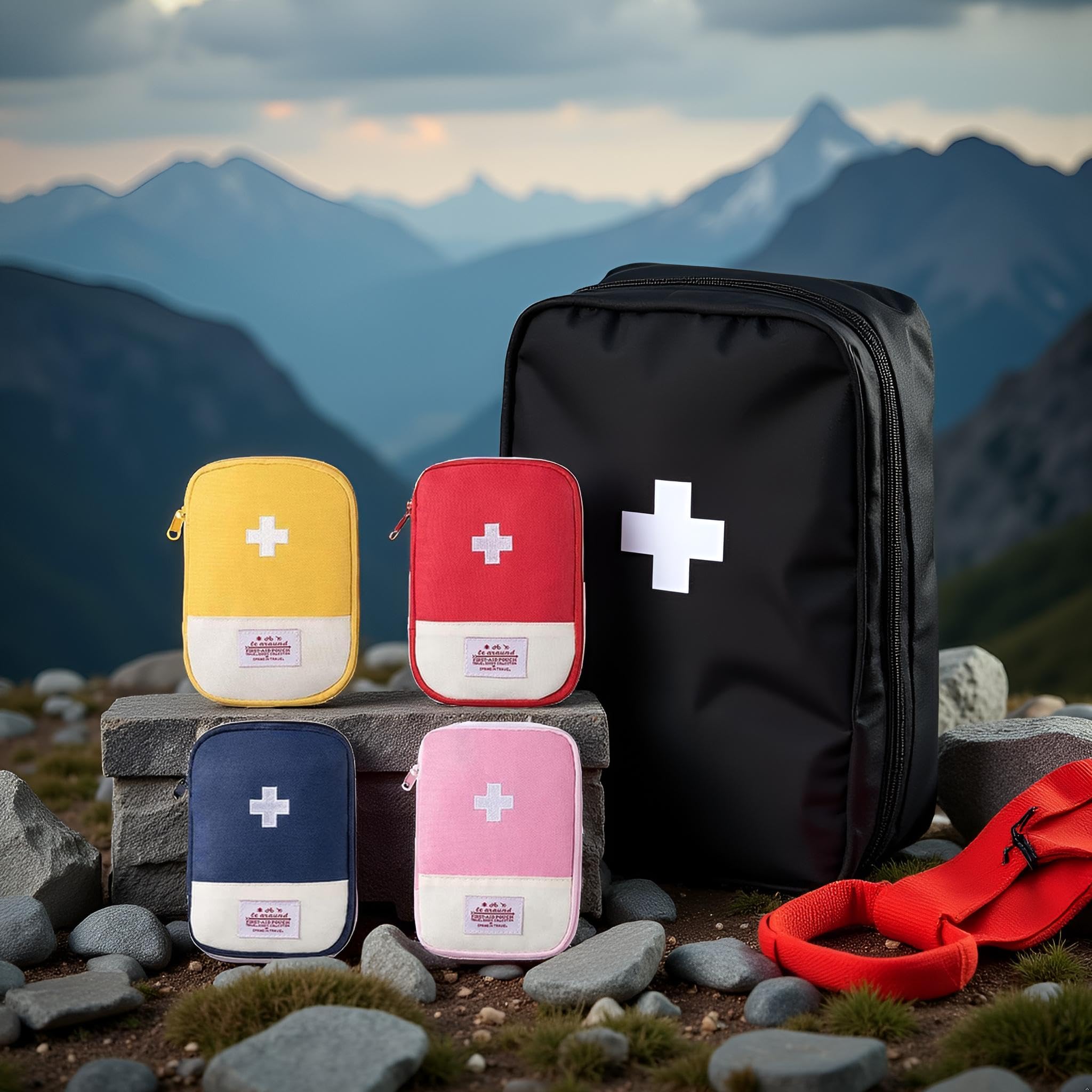 4 Pcs Travel First Aid Pouch, Empty Mini First Aid Pouch, Portable Outdoor First Aid Medical Rescue Bag Multi-Function Emergency Medicine Storage Organizer Bag Health and Household Supplies (Small)