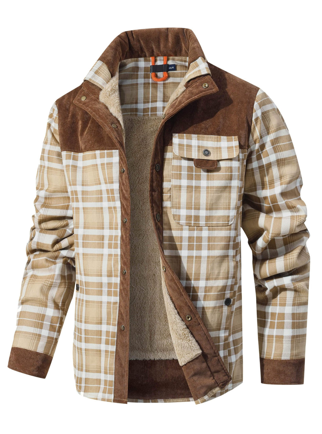 HYPESTFIT Men's Corduroy Plaid Sherpa Lined Flannel Shirt Jacket Fleece Coat