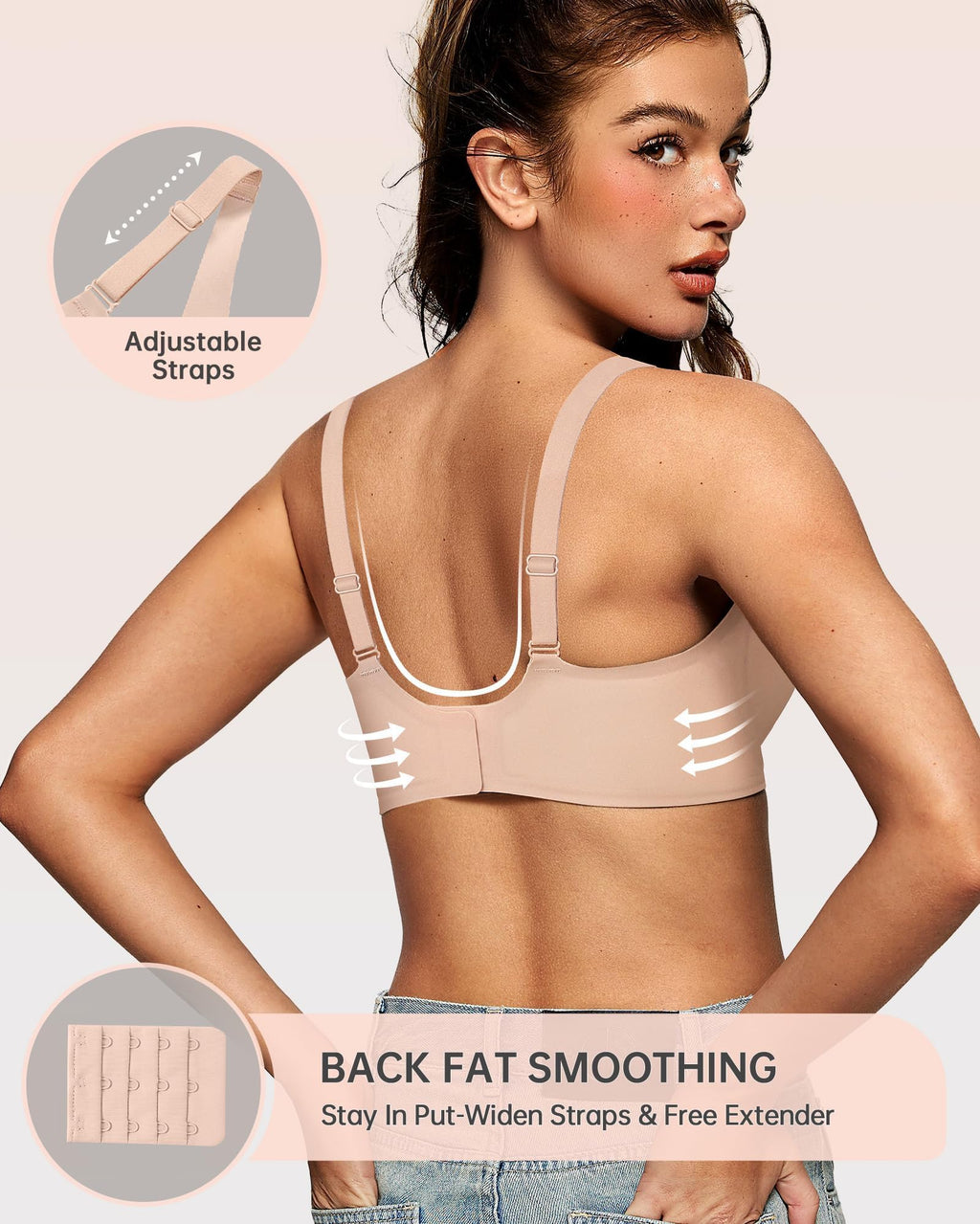 OEAK Womens Deep V Bras Wireless Comfortable Bra Supportive No Underwire Bras Tshirt Push Up Bralettes Plunge Seamless Bra Nude M