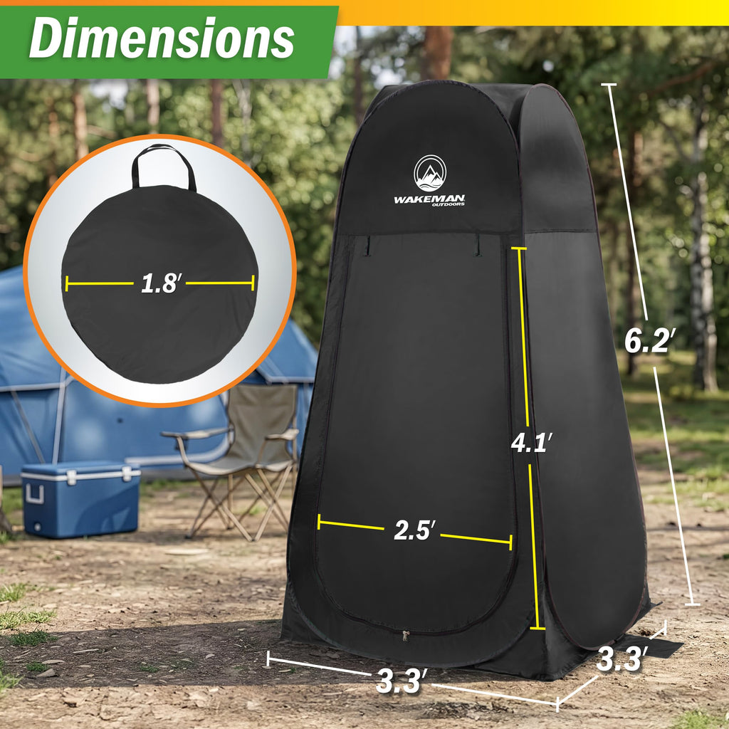 Pop Up Pod - Privacy Shower Tent, Dressing Room, or Portable Toilet Stall with Carry Bag for Camping, Beach, or Tailgate by Wakeman Outdoors (Black)