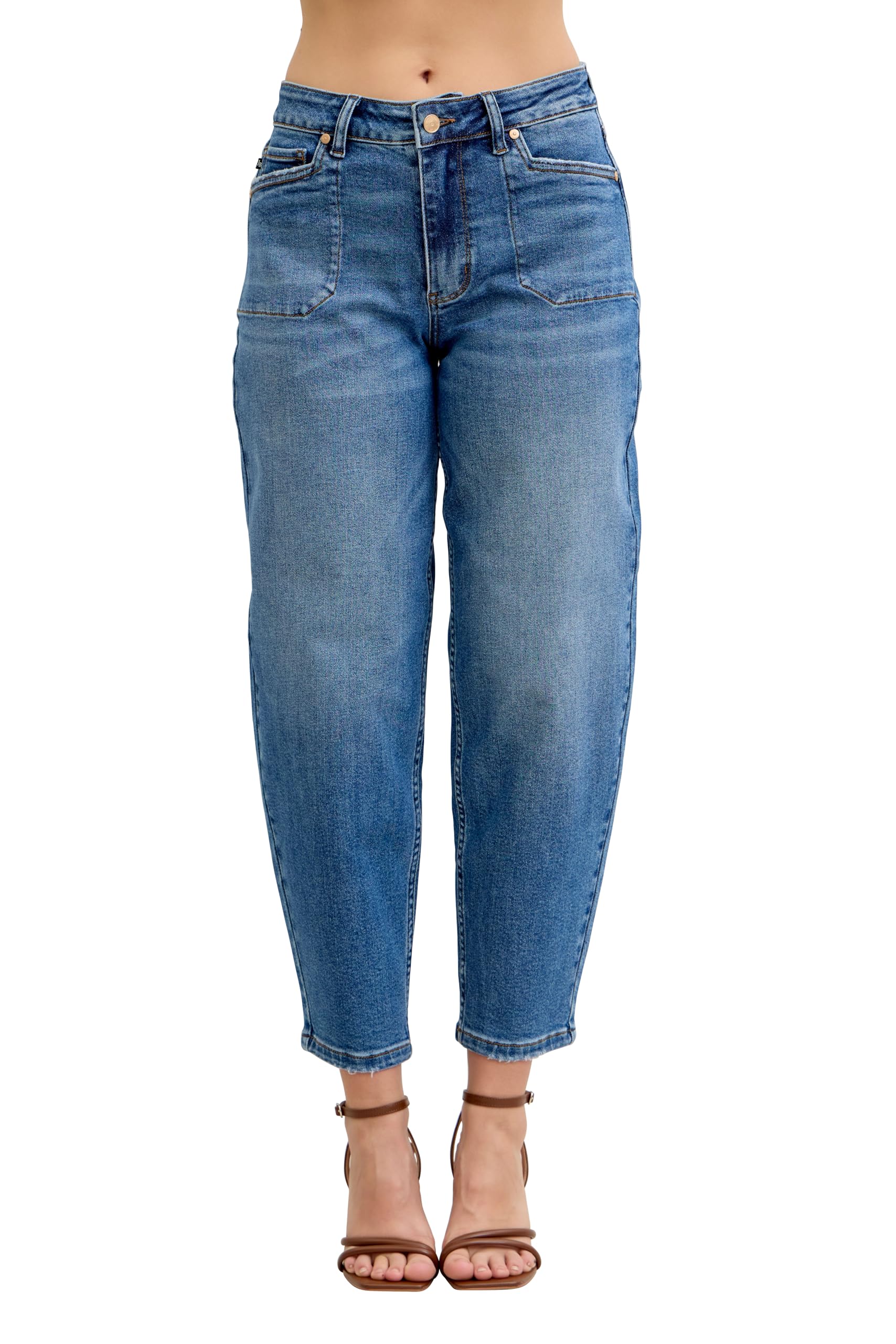 Judy Blue Womens Jeans - High Waisted Soft Barrel Stitch Thru Pocket (5, Dark Blue)