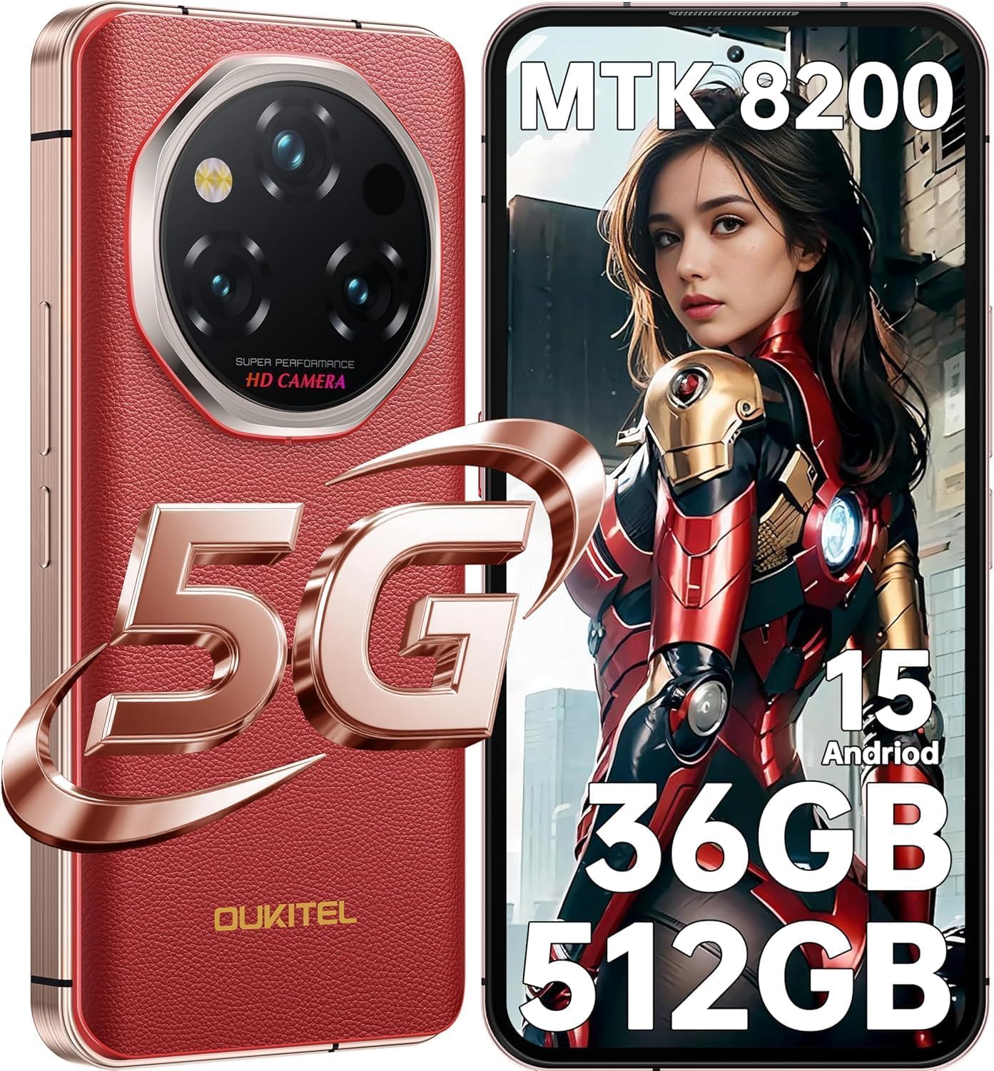 OUKITEL WP210 512GB Rugged Smartphone 5G Unlocked-36GB+512GB,8800mAh Massive Battery, 6.7" AMOLED 120Hz Display,108MP Camera, IP68/69K, Android 15, 45W Fast Charge, Dual SIM,Fingerprint, WiFi 6,Red