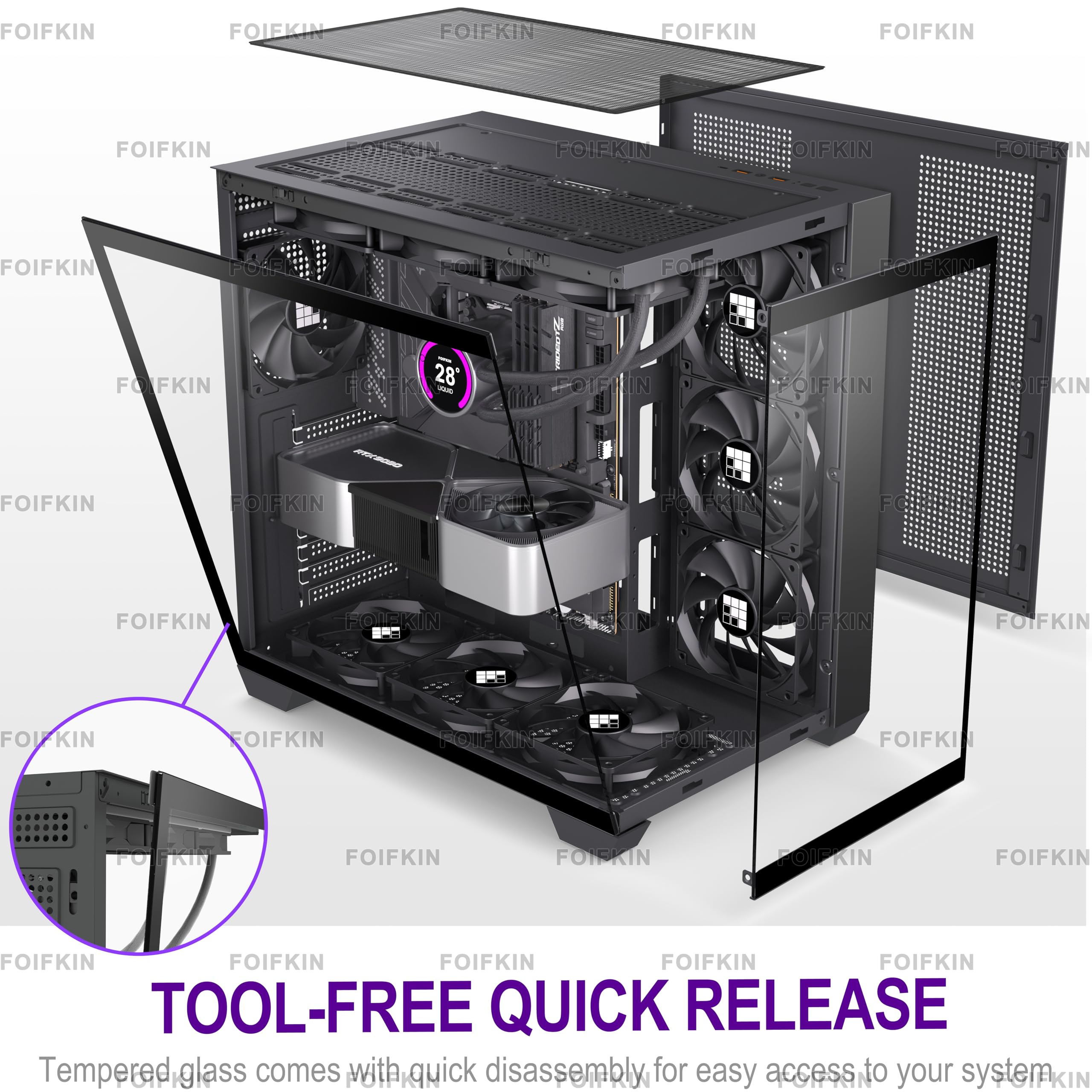 FOIFKIN F300 (2025) PC Case - Pre-Installed 4 No RGB Fan, ATX Mid-Tower Gaming PC Case, 270° Panoramic Glass with Type-C, FOIFKIN (Black)