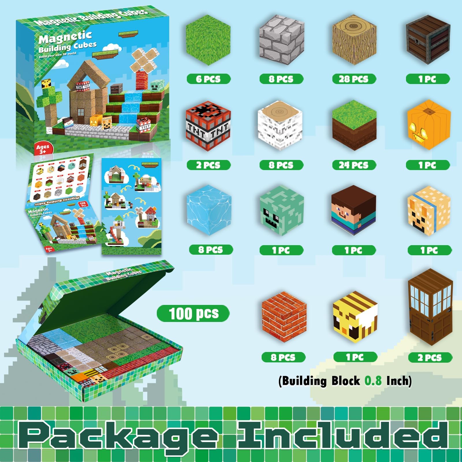 Annexfun Magnetic Blocks-100PCS Magnetic Building Blocks, Magnetic Tiles Kids Build Cubes 2025 Upgraded STEM Game Toys, Christmas Birthday Gifts for Boys & Girls Ages 3+
