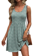 WIHOLL Summer Dresses for Women 2026 Sleeveless Spring Break Essentials Dresses for Women Casual Cute Beach Vacation Clothes Fashion Floral Dress Sundresses with Pockets Womens Sun Dress Green M