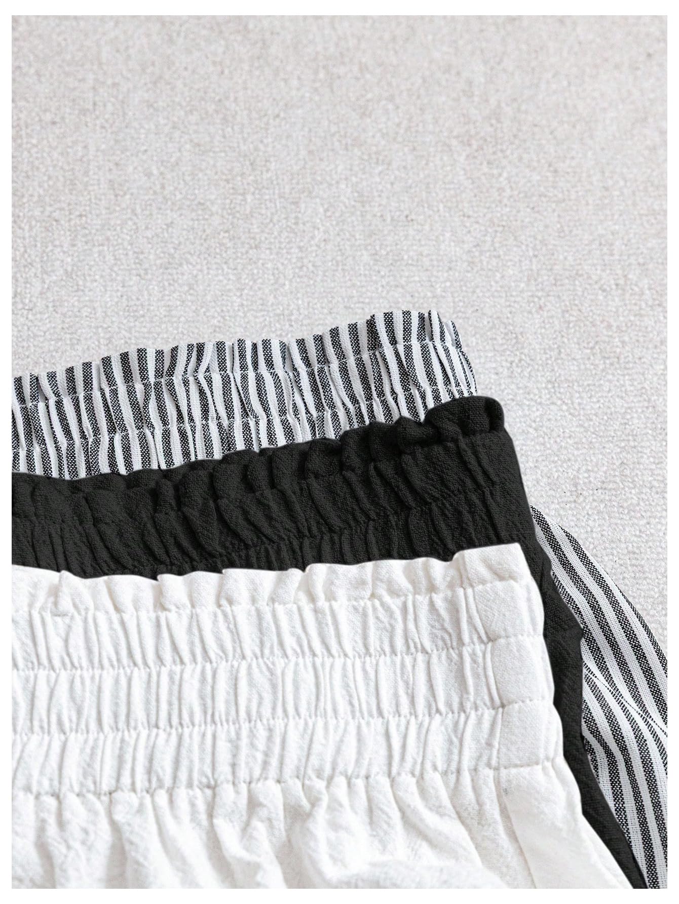 WDIRARA Women's 3 Pack Linen Shorts Elastic Waist Comfy Soft Lounge Shorts Black and White Large