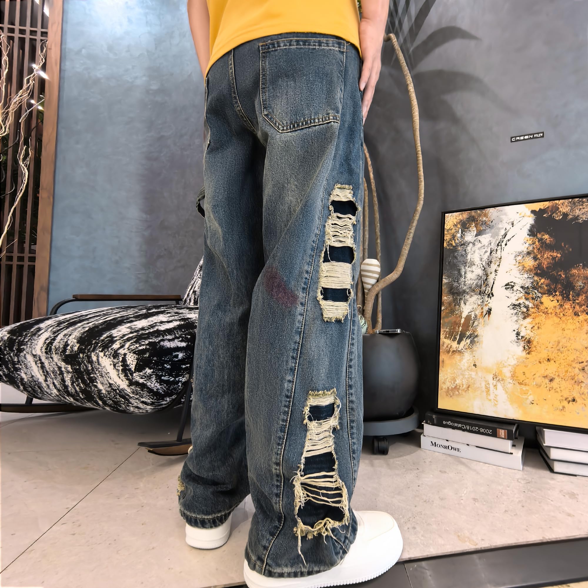 KODEIPLAY Barrel Baggy Jeans for Men y2k Mens Jeans Relaxed Fit Hip Hop High Waisted Long Trousers Loose Wide Leg Denim Pants