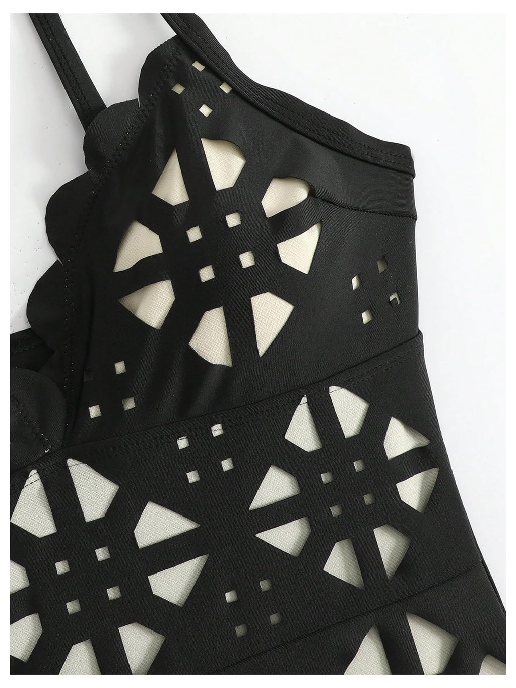 WDIRARA Women's Hollow Out 2 Piece Swimsuit One Piece with Cover Up Skirt Black Large