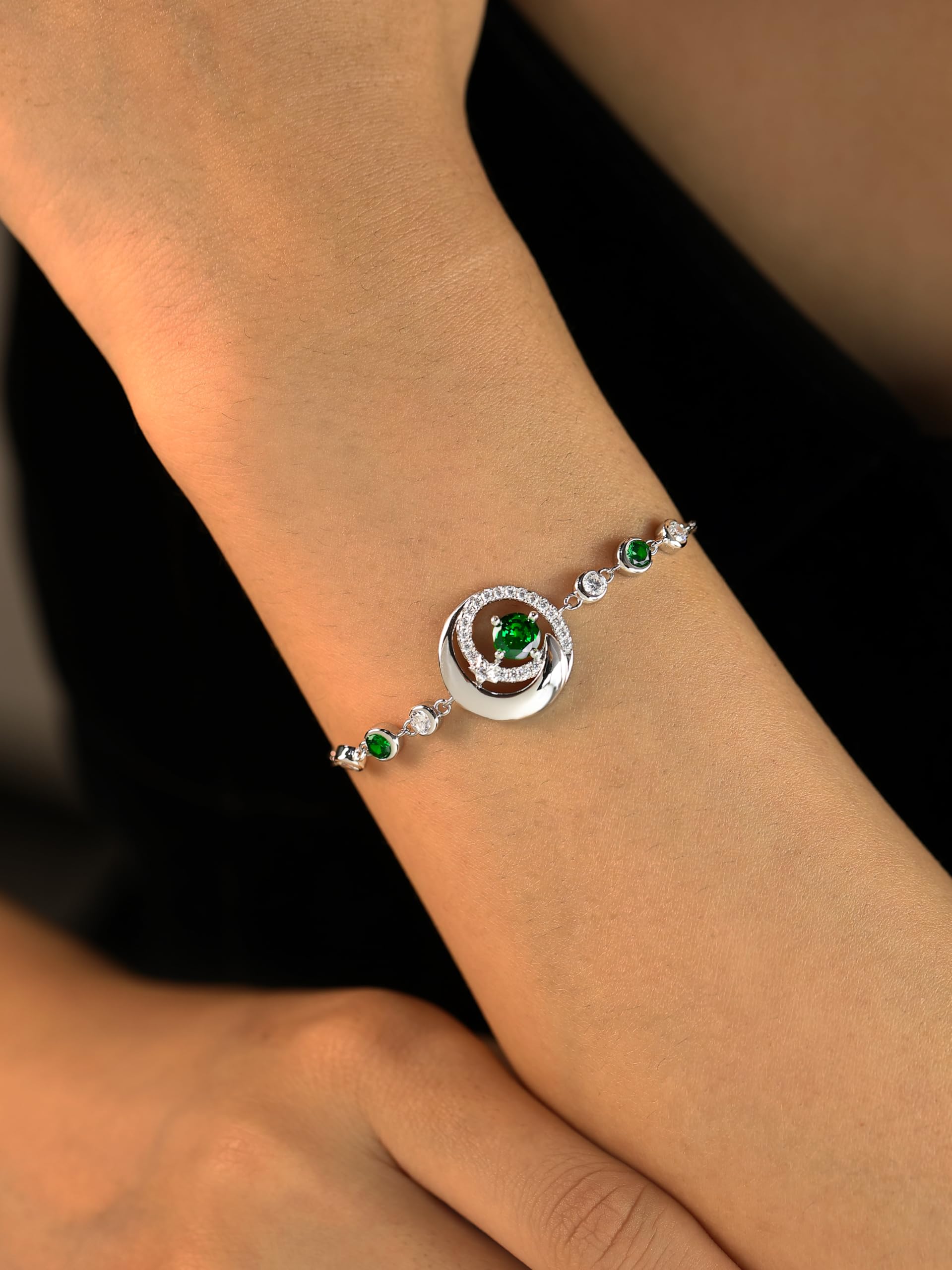 FANCIME Emerald Bracelet May Birthstone Bracelets for Women Sterling Silver Moon and Star Green Gemstone Jewelry Birthday Graduation Mothers Day Gifts for Women Mom Her