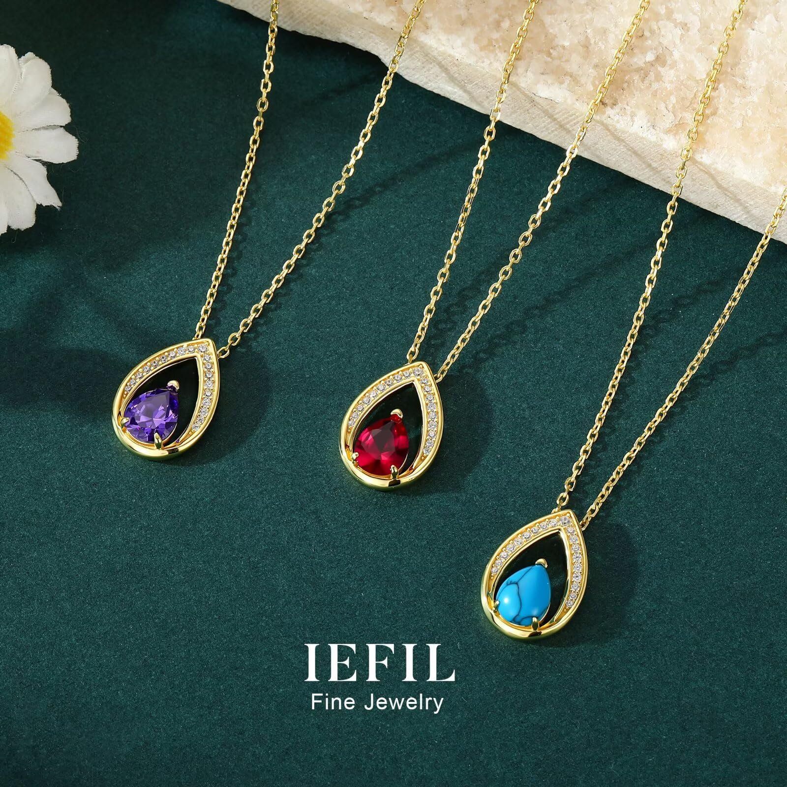 Iefil Simulated Aquamarine Jewelry for Women - March Birthstone Necklace | Wife Birthday Gift Ideas, Anniversary Women Gifts