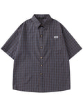 Vamtac Mens Button Down Shirts - Short Sleeve Shirt, Novelty Y2k Outfits, Plaid Tops Blue Brown