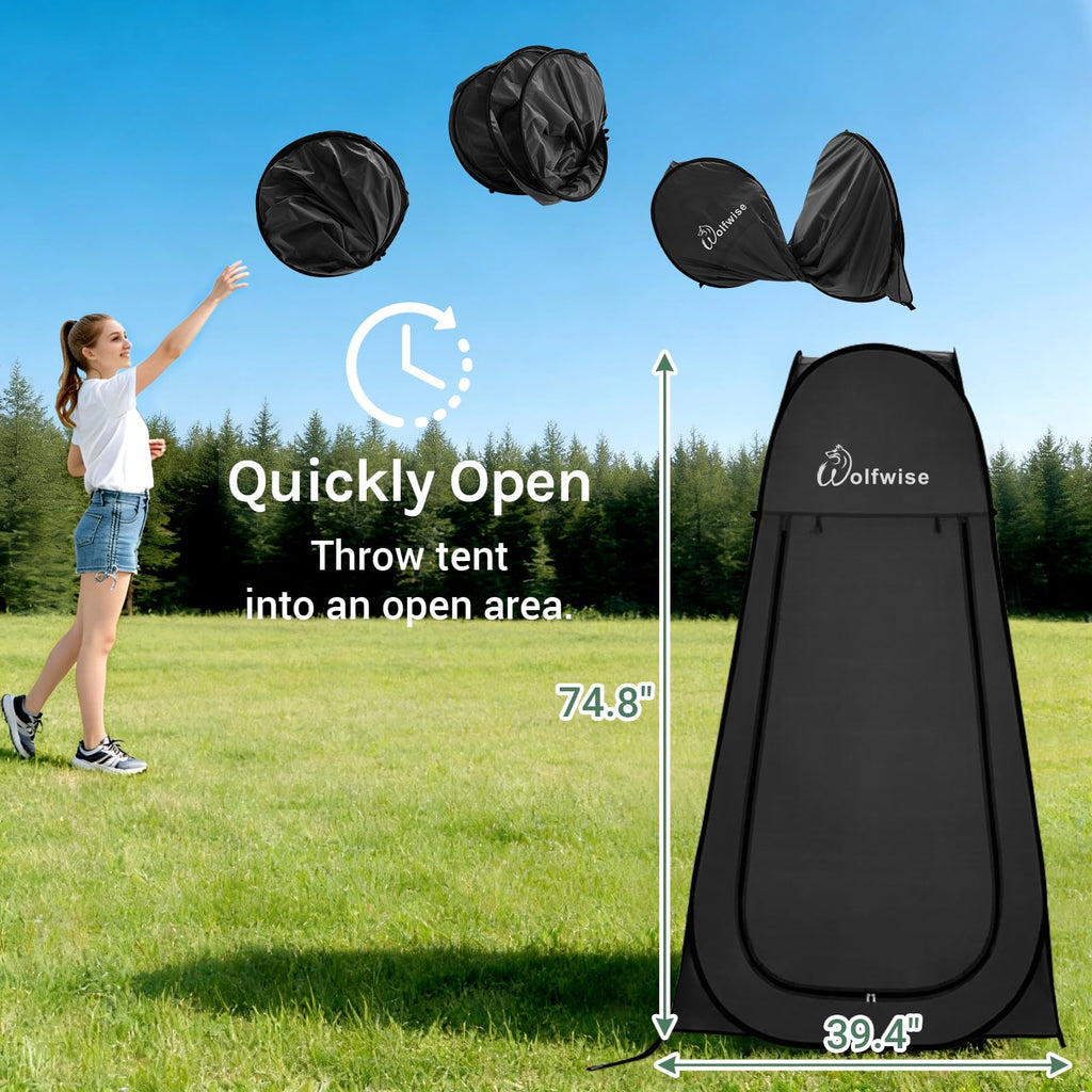 Wolfwise Pop Up Shower Tent for Camping Essentials, Portable Instant Changing Tent with Ventilation Window & Carry Bag, Privacy Dressing Room Bathroom Toilet for Beach & Outdoor, Standard, Black