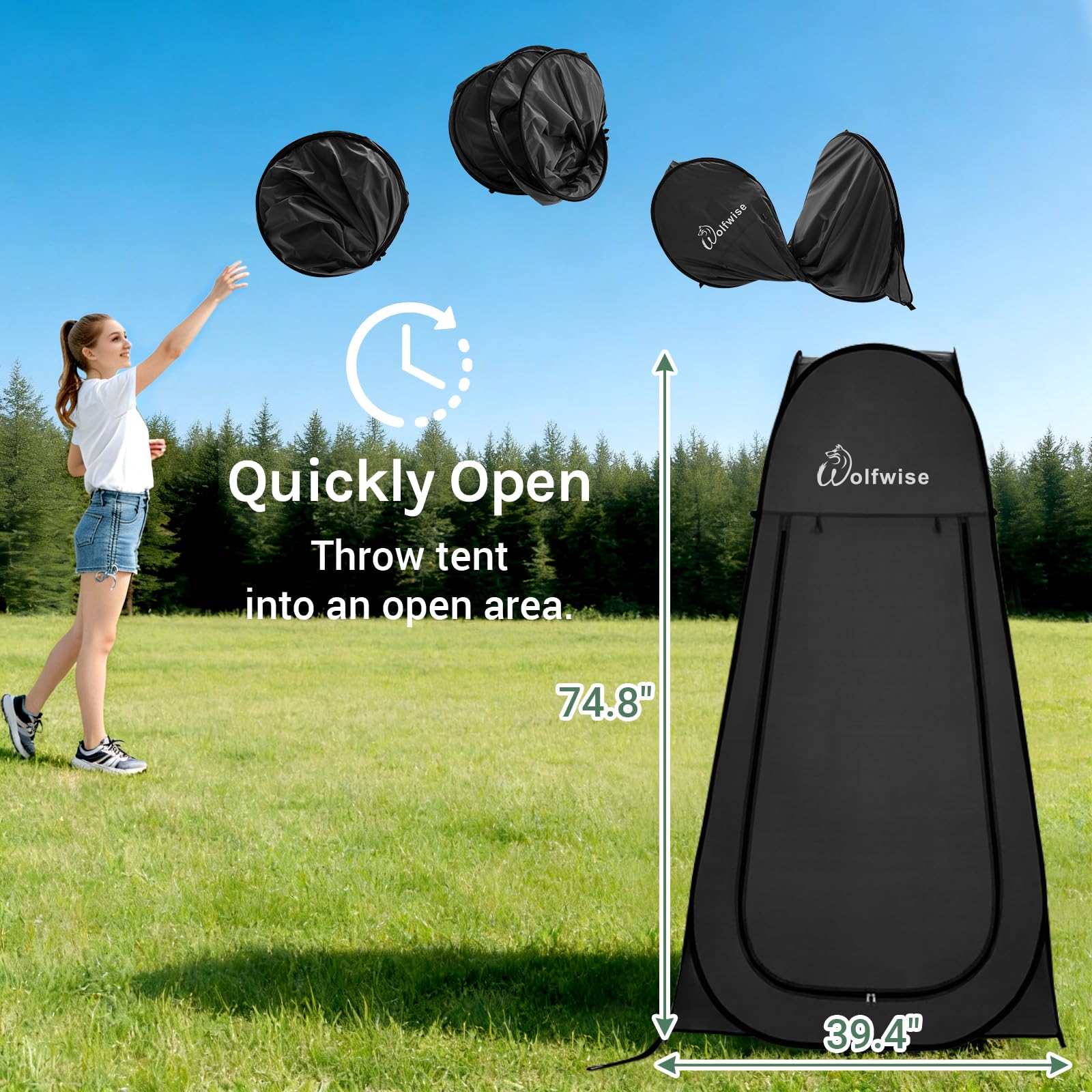 Wolfwise Pop Up Shower Tent for Camping Essentials, Portable Instant Changing Tent with Ventilation Window & Carry Bag, Privacy Dressing Room Bathroom Toilet for Beach & Outdoor, Standard, Black