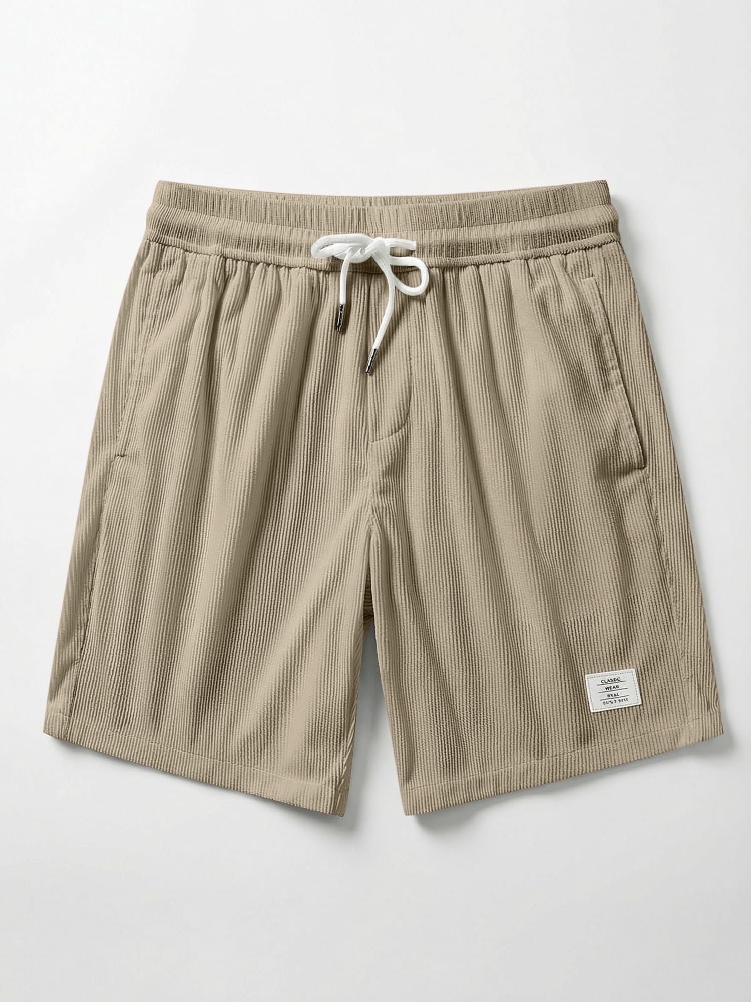 JMIERR Men's Corduroy Shorts Casual 7 Inch Inseam Elastic Waist Drawstring Lightweight Summer Beach Shorts for Resort Wear, XL, Parchment