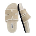CUSHIONAIRE Cuddle Fur Slippers for Women Faux Shearling Slide Sandal +Memory Foam, cozy slippers, SAND 8