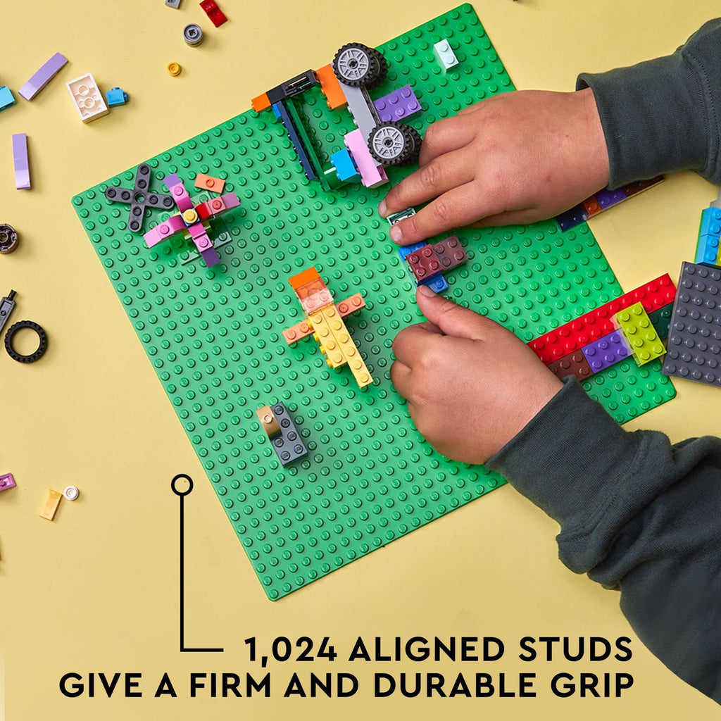 LEGO Classic Green Baseplate, Square 32x32 Stud Foundation to Build, Play, and Display Brick Creations, Great for Grassy Nature Landscapes, 11023, 4+