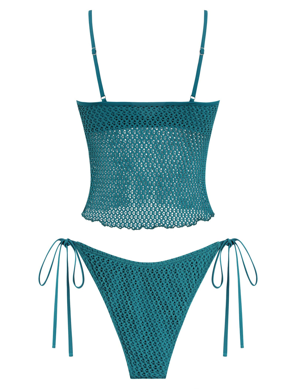 ZAFUL Tankini Swimsuits for Women Lace Jacquard Bowknot Decor Tummy Control High Cut Tanga Tankini Set(B-Peacock Blue, M)